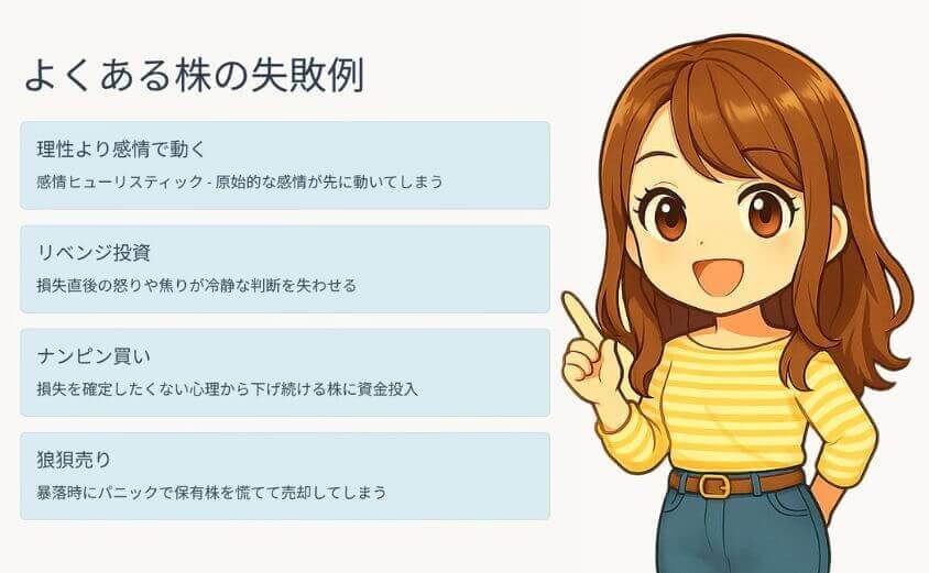 よくある株の失敗例・理性より感情で動く・リベンジ投資・ナンピン外・狼狽売り