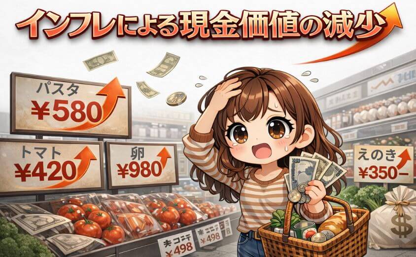 物価上昇（インフレ）による現金価値の減少