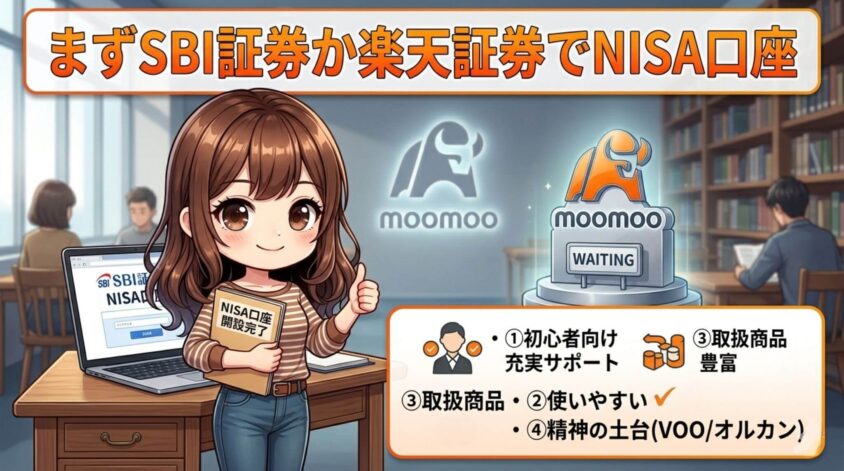 まずはSBI証券か楽天証券でNISA口座を作る