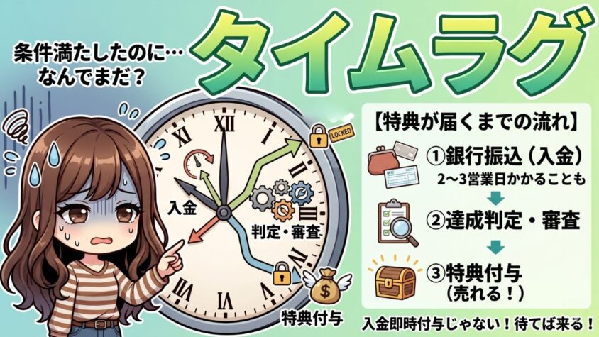 ② 入金確認・口座振替完了前のタイムラグ