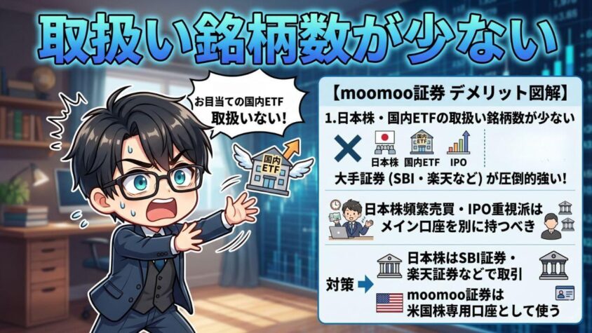 ③日本株・国内ETFの取扱い銘柄数が少ない