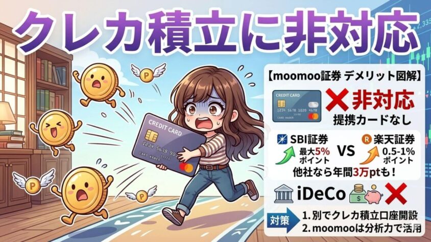 ①クレカ積立に非対応（ポイント還元制度なし）